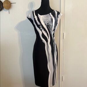 Donna Karan Black and White Midi Dress